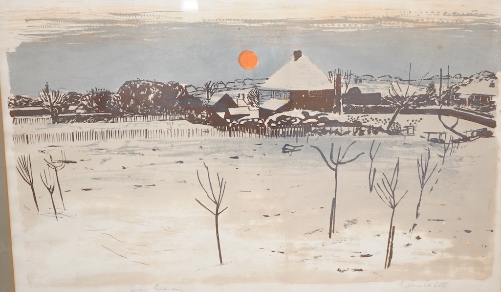 Edwin La Dell ARA (1914-1970), 'Snow Evening', signed in pencil, lithograph, 45 x 71cm